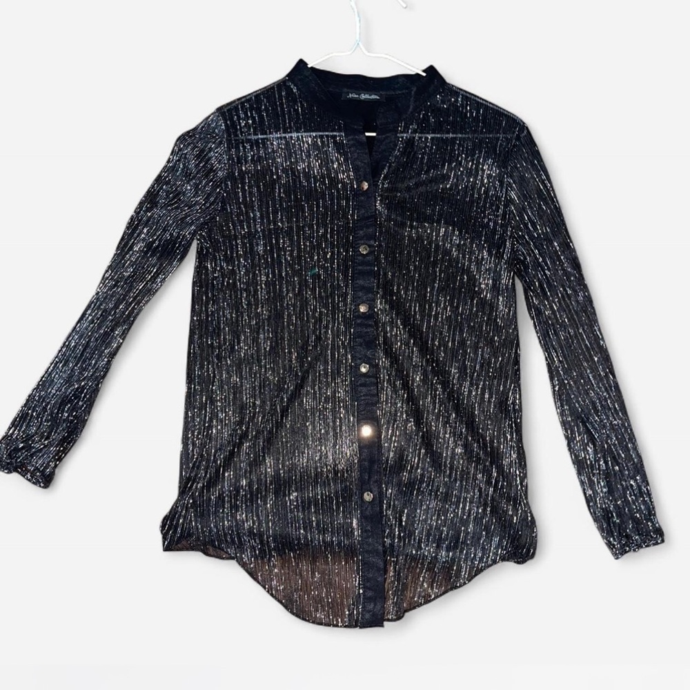 Womans long sleeve black and silver blouse
